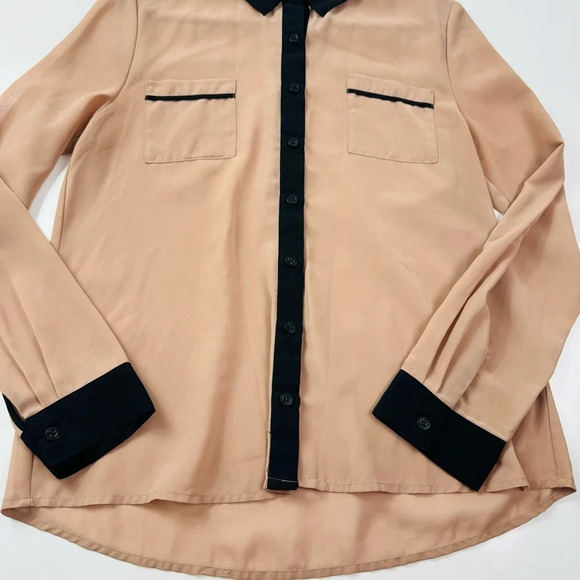 Blu Pepper Blush Semi Sheer Chiffon Long Sleeve Blouse Size Medium - Picture 6 of 10